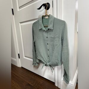 Button-Up Gauze Shirt with Tie Front